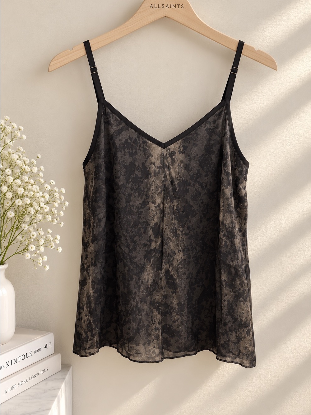 AllSaints Black-Green Sheer V-Neck Camisole Size 4